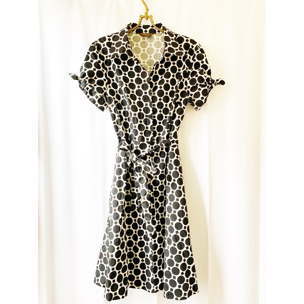 Retro black and white Jessica tie waist dress